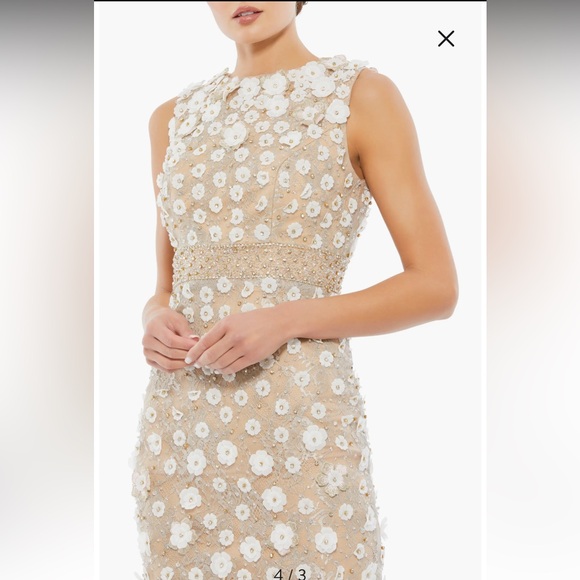 NWT - MAC DUGGAL Beaded Floral Appliqué Midi Sheath Dress in Ivory Nude - Picture 4 of 16